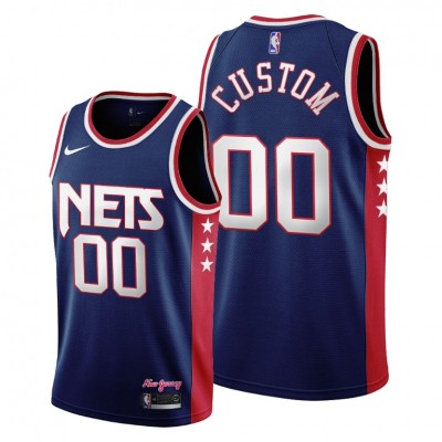 Brooklyn Nets Custom Men's 2021 22 City Edition Throwback 90s Wordmark Navy NBA Jersey